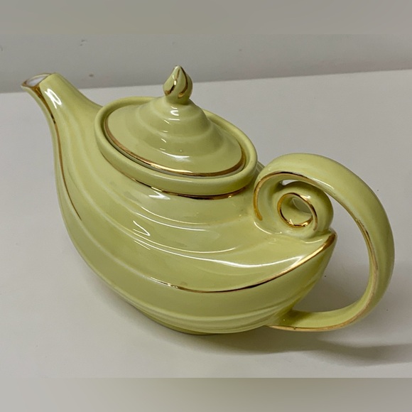 1930s Vtg Hall USA Gold Trim Canary Aladdin 6 Cup Curly Genie Lamp Teapot - Picture 14 of 16